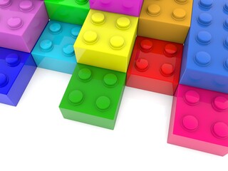 The steps are made of colored toy bricks