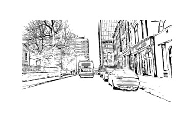 Gebäudeansicht mit Wahrzeichen von Halifax ist die Stadt in Kanada. Handgezeichnete Skizzenillustration im Vektor. © dhanu3182