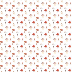 Watercolor mushroom seamless pattern. Fabric and textile design, scrapbooking, wrapping, wallpaper, diy, paper craft. Food pattern, digital paper. 