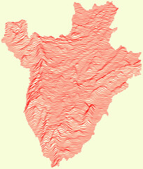 Topographic map of Burundi with red contour lines on beige background