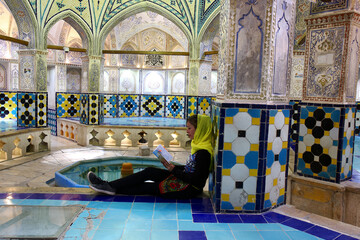 Plasterworks and paintings in Sultan Amir Ahmad Bathhouse also known as Bathhouse in Kashan Qasemi, Iran