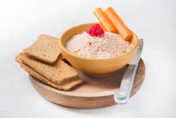 Smoked Salmon pate with toast bread and carrot