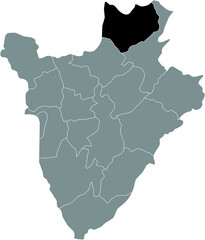 Black location map of the Burundian Kirundo province inside gray map of Burundi