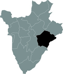 Black location map of the Burundian Ruyigi province inside gray map of Burundi