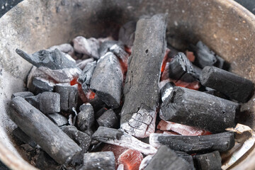 coals burning in a fireplace