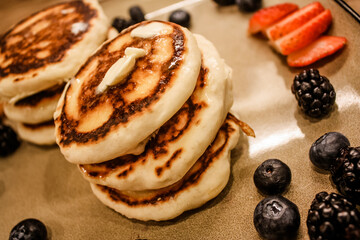 Pancakes and berries for breakfast