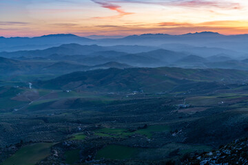 sunset in the mountains of Malaga in southern Spain