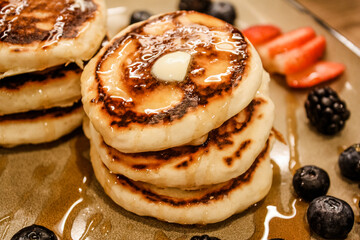 Pancakes and berries for breakfast