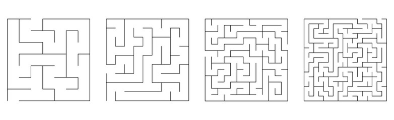 Set Of Vector Mazes. Square Labyrinth Illustrations
