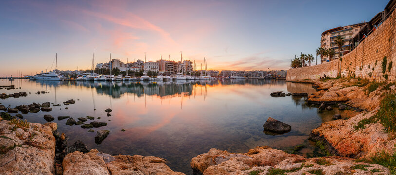 Evening view of Zea Marina in Athens, Greece.