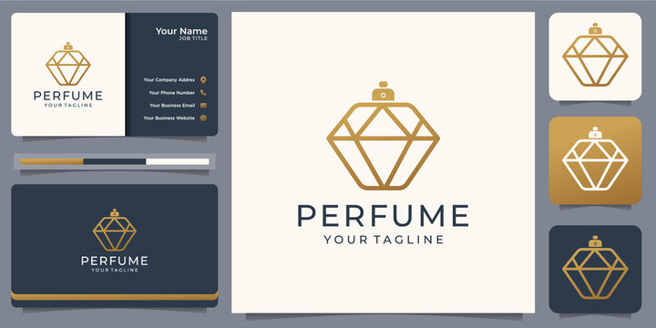 Luxury perfume logo with bottle design and business card template