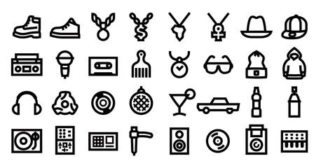 Hip Hop Icon Set (Bold outline version)