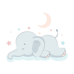 Vector illustration with cute sleeping elephant