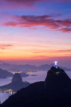 Beautiful landscape of Christ Redeemer Statue and Sugar Loaf Mountain