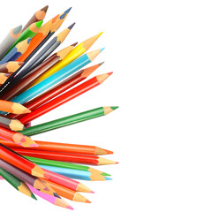 An image of set of color pencils. Free space for text.