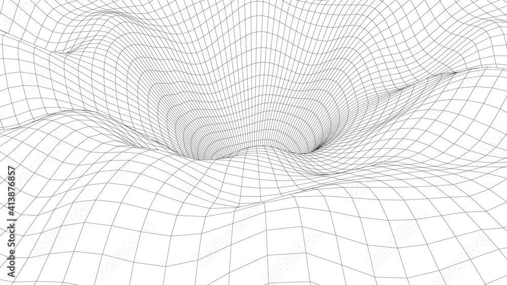 Leinwandbilder Abstract tunnel. 3D wireframe vector wormhole or vortex. Grid vector illustration.