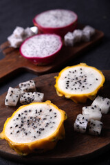 Dark food made up of exotic dragon fruits