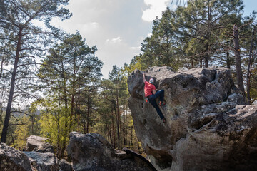 Exposed boulder in Fontainebleau, France - obrazy, fototapety, plakaty