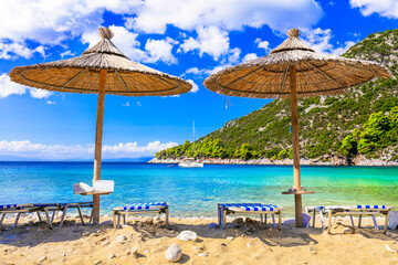 Best beaches of Skopelos island - Limnonari with amazing bay and turquoise sea. Sporades islands of Greece