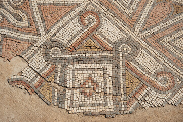 Detail of antique mosaic in Shoham Forest Park. Israel.