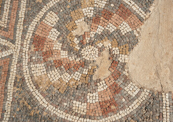 Detail of antique mosaic in Shoham Forest Park. Israel.