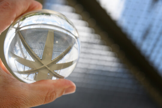Handheld lensball showing architectural details (steel beams)