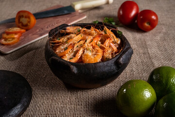 Shrimp, seadfoof to restaurants. Fried frish. 