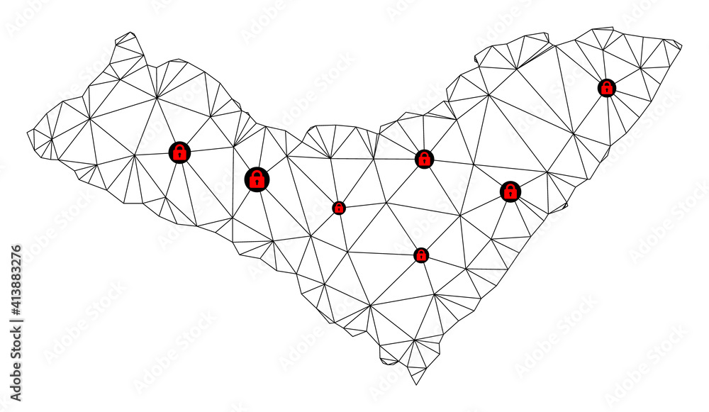 Poster polygonal mesh lockdown map of alagoas state. abstract mesh lines and locks form map of alagoas stat