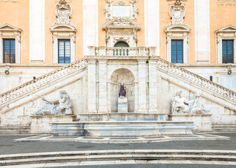 Rome, Italy. View of the staircase of the Palazzo Senatorio by Michelangelo, a Renaissance masterpiece.