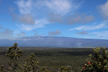 view of the mountains from lava field