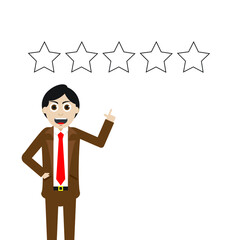 A vector of men pointing up at the star for rate me and rating concept.