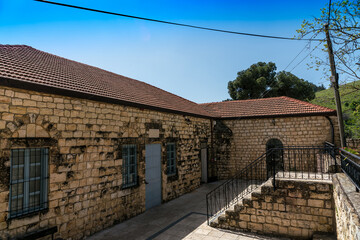 Old public buildings at town Rosh Pina-a settlement in northern Israel, Upper Galilee district. Located on the slope of Mount Canaan and laid down on December 12, 1884