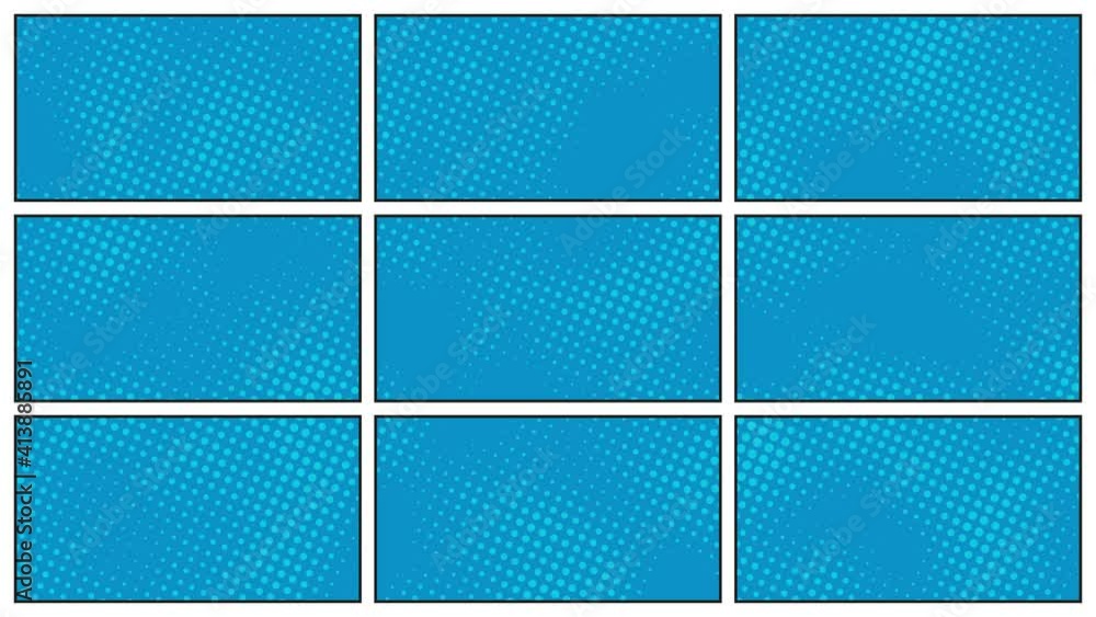 Poster blue dotted panels in retro comics book style animation with. minimal retro motion graphics backgrou