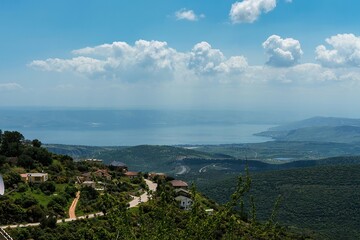 Panorama of the Upper Galilee from the tops of the hills surrounding Lake Kinneret or the Tiberias Sea or Sea of Galilee