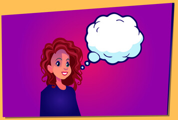 A girl with red hair is talking. Vector illustration of comic books. Trend vector image.
