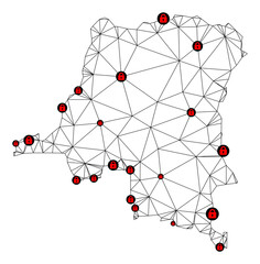 Polygonal mesh lockdown map of Democratic Republic of the Congo. Abstract mesh lines and locks form map of Democratic Republic of the Congo.