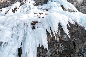 Frozen waterfall for ice climbing , Cogne, Aosta Valley, Italy
