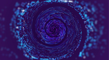 Data swirl abstract vector background. Ai spin vortex flow. Orbit warp speed.