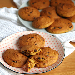 Pumpkin Cookies with Chocolate Drops