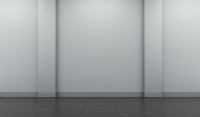 Blank grey wall at empty public space with artificial light. Abstract architecture interior. 3D render