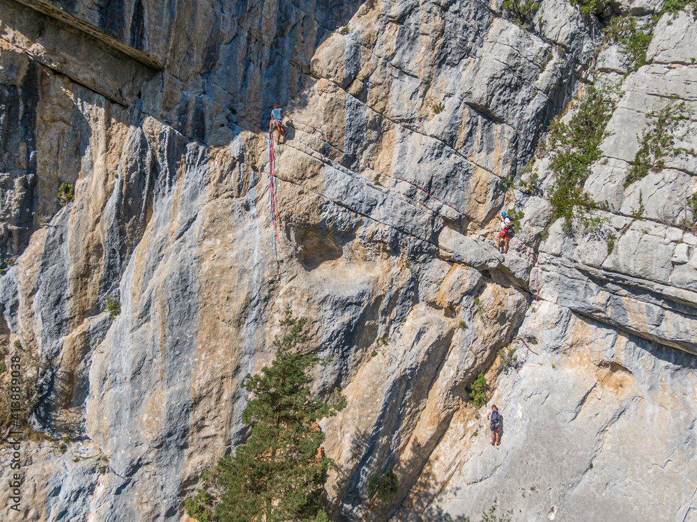 Canvas Prints Aerial view of rock climbers, Gorges du Verdon, France