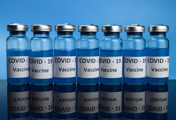 row of Coronavirus Vaccine Injection Ampoules