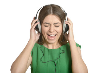 Fototapeta premium Girl listening to music in headphones