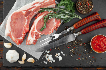 Raw meat with spices, on a cutting table.Natural product.