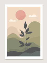 Art landscape wall. Botanical. Abstract landscape design for covers, posters, prints, wall art in a minimalist style. Vector.