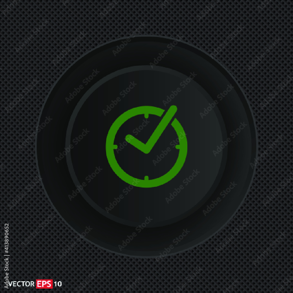 Poster check mark on clock line sign. single line icon on black background
