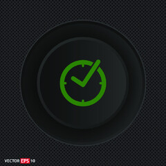 Check mark on clock line sign. Single line icon on black background