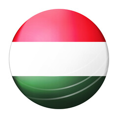 Glass light ball with flag of Hungary. Round sphere, template icon. Hungarian national symbol. Glossy realistic ball, 3D abstract vector illustration highlighted on a white background. Big bubble.