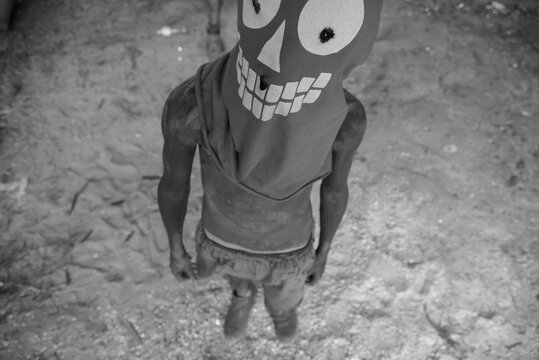 Masked reveler during the Cavalhadas of Pirenópolis, midwest Brazil