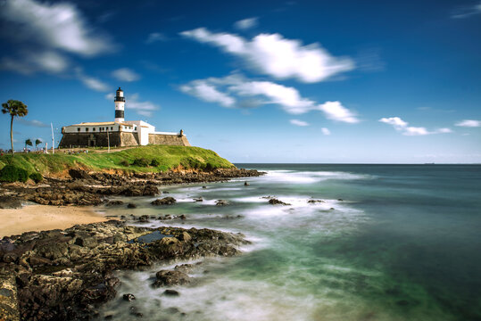 Lighthouse and Fort Santo Antonio da Barra on spring